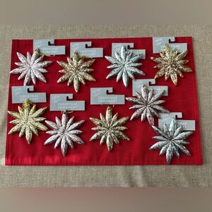 Lot of (9) metal Snowflake Christmas ornaments two sided 4 1/2”